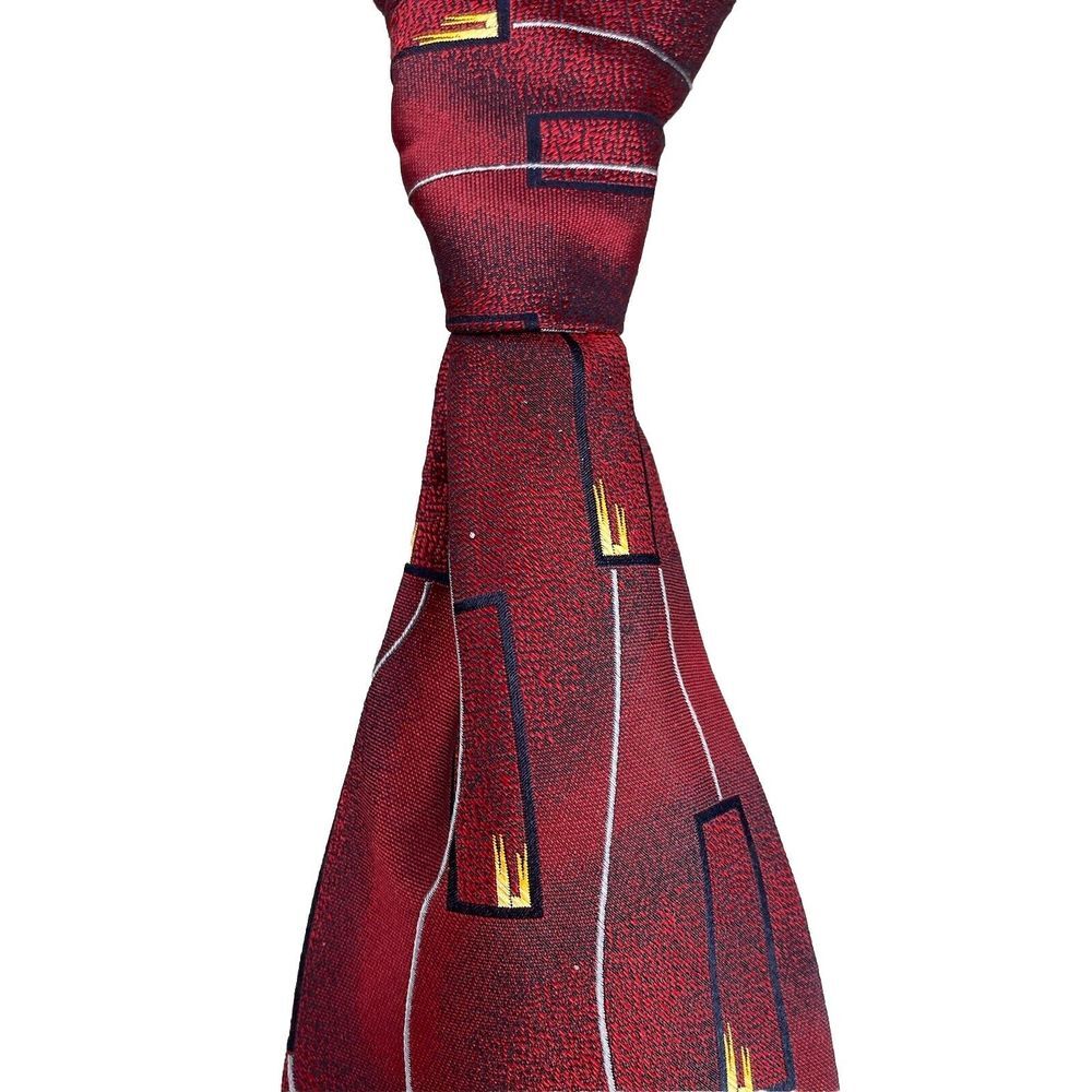 Robert Talbott Studio Mens Silk Necktie Red Geometric Preppy Corpcore Business